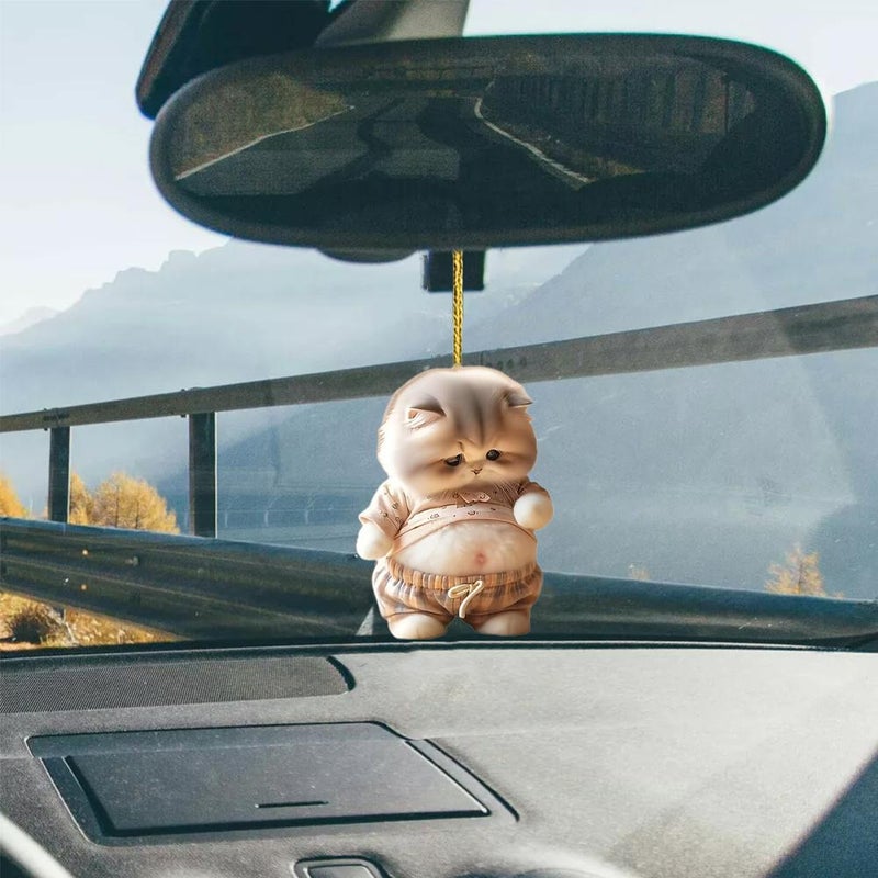 Fat Cat Dog Car Rearview Mirror Decoration Pendant, Funny 2D Flat Acrylic Animal Car Ornament, Cute Big Belly Pet Auto Pendan, Keyring Backpack Decoration for Men Women (B) - Image 2